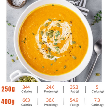 Pumpkin Soup with Middle Eastern Spiced Grass Fed Beef Mince.