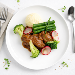 Beef Bourguignon, Cauliflower Mash, Green Beans, and Broccoli
