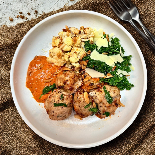 Italian Chicken Meatballs with Roasted Lemon Parmesan Cauliflower (NDIS)