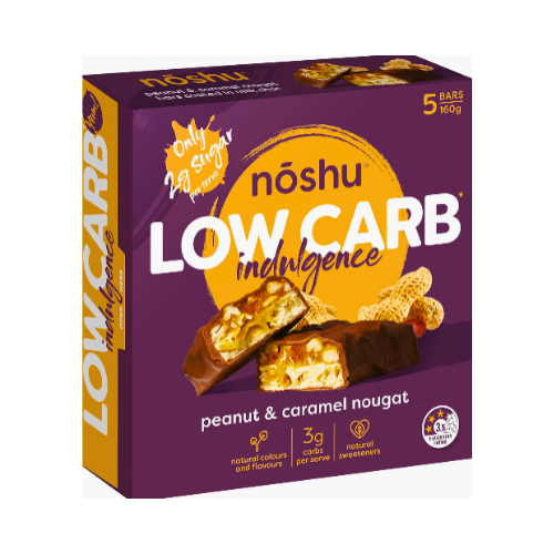 Noshu Low Carb Peanut & Caramel Nougat Bars – Guilt-Free Treat | 5-Pack