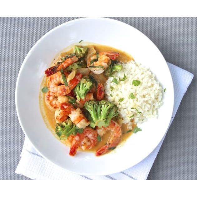 Curried Laksa Prawns with Cauliflower Rice & Crispy Tempeh