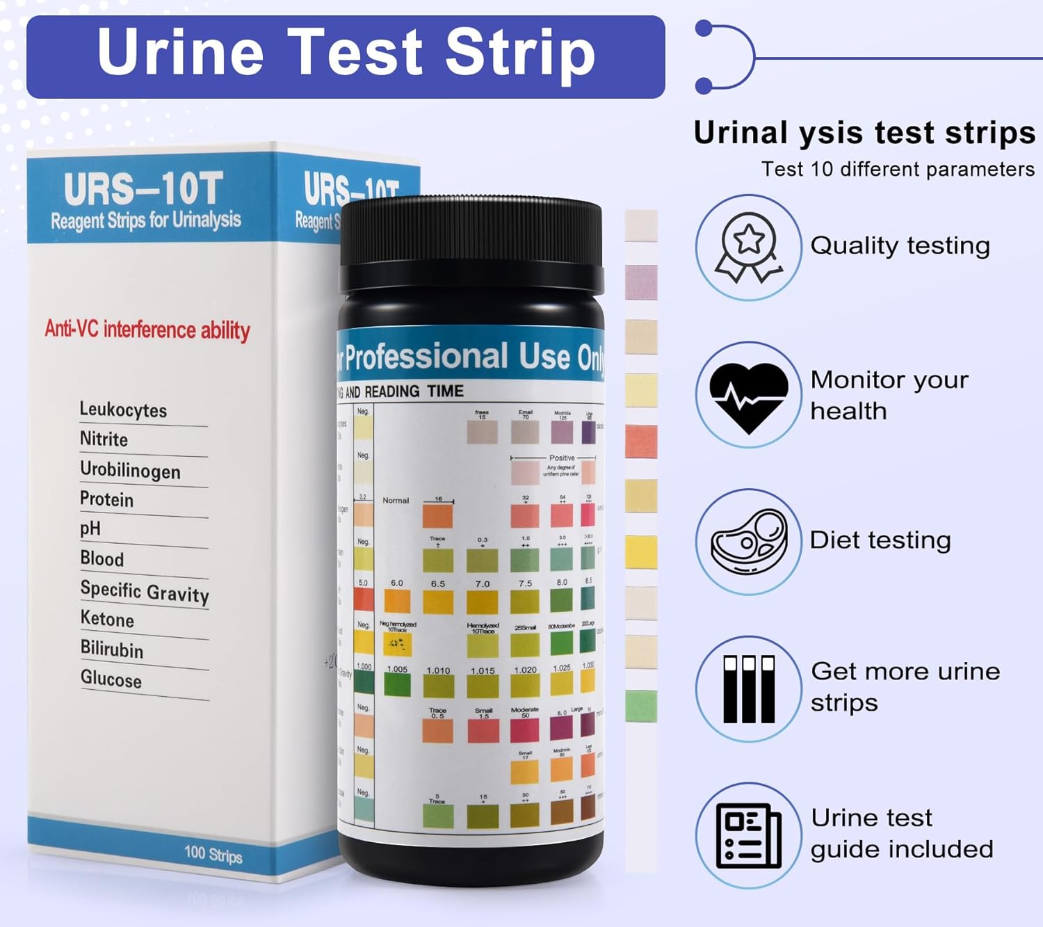 Pyuria Test Strips Urinalysis Test Strips – 10 Parameter Home Urine Test Kit | 100 Strips ...