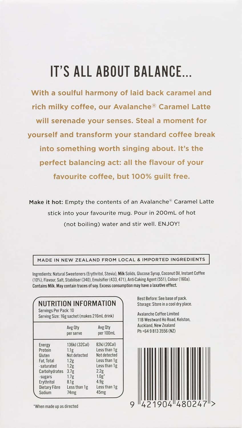 Avalanche Caramel Latte 10 Coffee Sticks