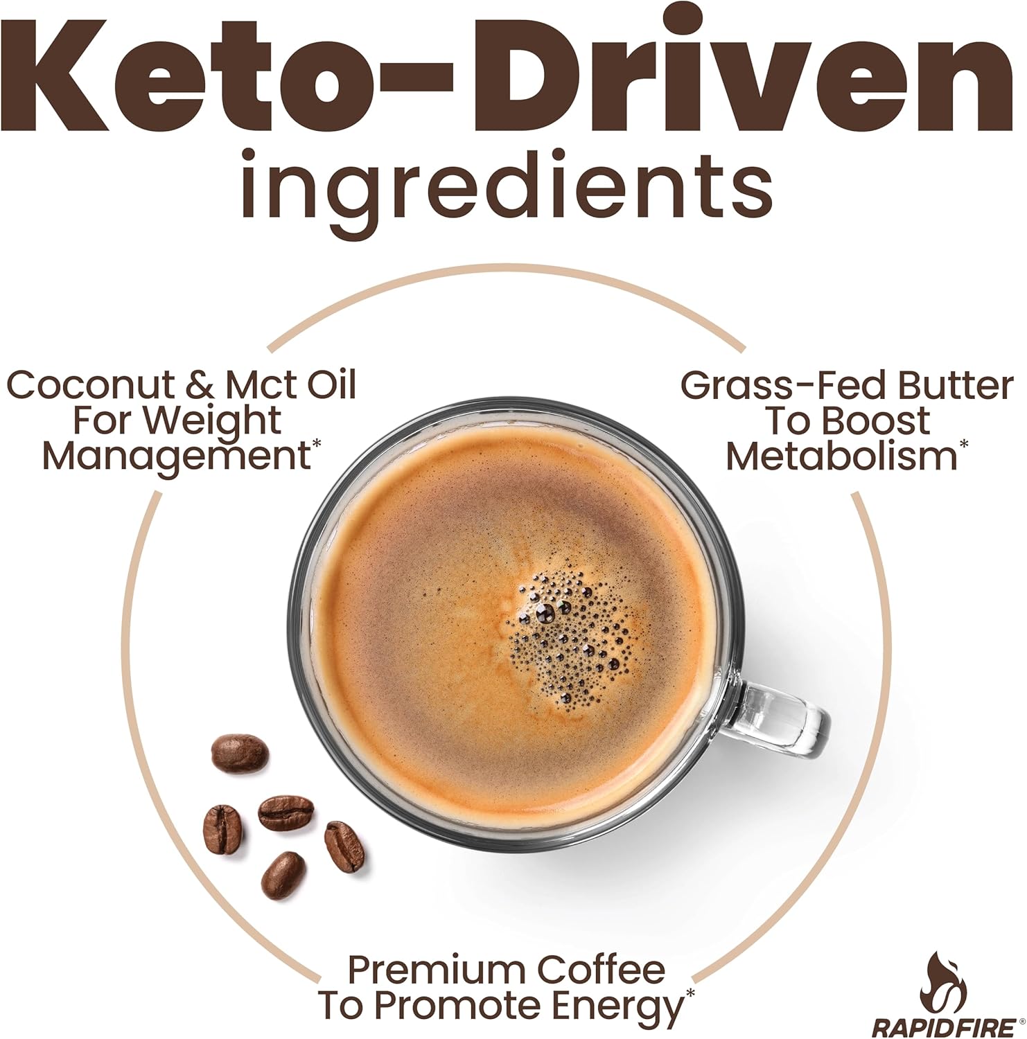 Rapid Fire Keto Coffee Mix – Instant, Fair Trade & Metabolism Support | 7.93 oz, 15 servings