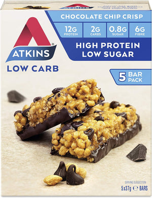 Atkins Chocolate Chip Crisp Bars – Low Carb, High Protein | 5-Pack