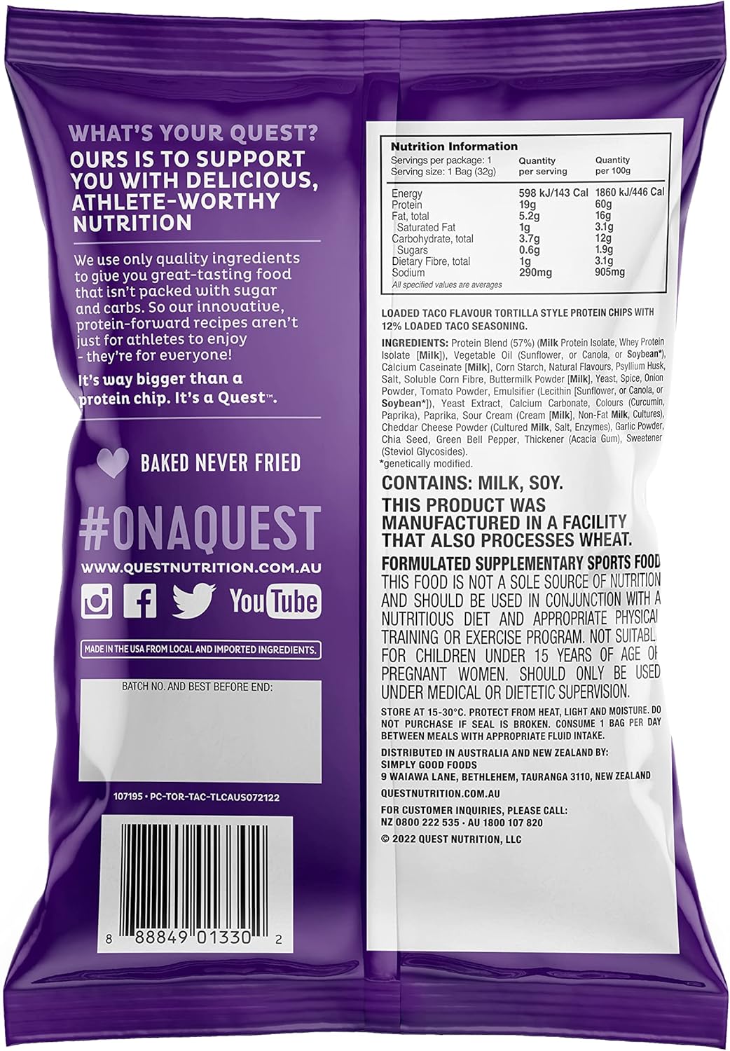 Quest Loaded Taco Protein Chips – High Protein, Low Carb | 8-Pack