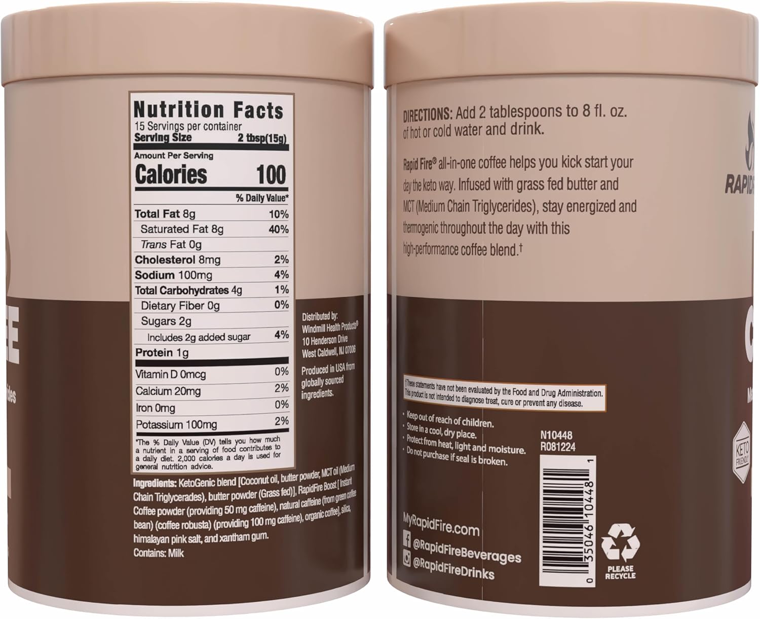 Rapid Fire Keto Coffee Mix – Instant, Fair Trade & Metabolism Support | 7.93 oz, 15 servings