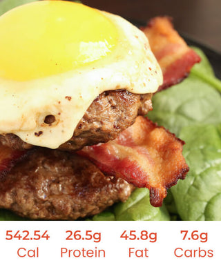 Bacon and Burger Bowl, Fried Egg, Tomato, Pickles and Aioli