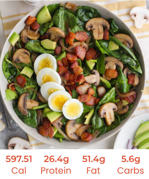 Breakfast Salad of Mushroom, Tomato, Chorizo, Bacon, Spinach, Free Range Boiled Eggs and Balsamic Vinaigrette (Breakfast)