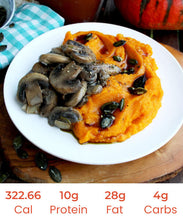 Buttered Mushrooms with Garlic Beans and Buttery Pumpkin Puree