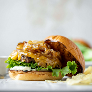 Caramalised Onion Burger with TLC and Aioli (Organic)