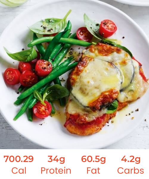 Chicken Parmigiana with Arugula, Beans and Cherry Tomatoes