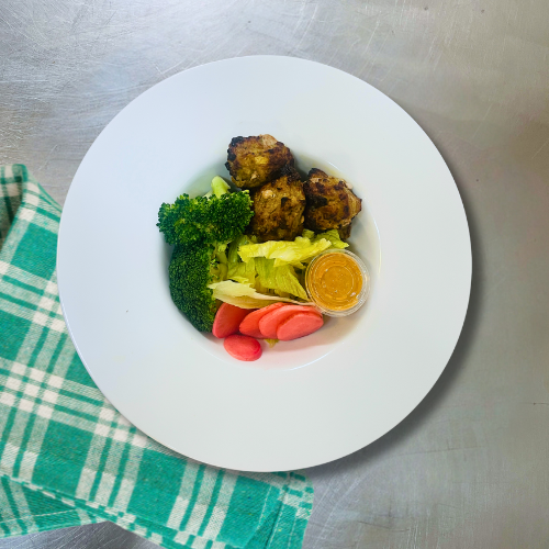 Chicken Takatak with Nepalese Style Chutney, Broccoli, and Pickled Radish (Organic)