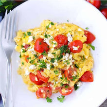 Creamy Free Range scrambled eggs with sautéed Mushroom, Spinach and Cherry Tomatoes (Breakfast)