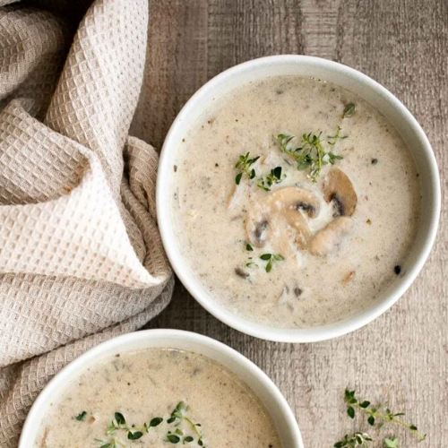 Creamy Roasted Garlic and Mushroom Soup with Bacon