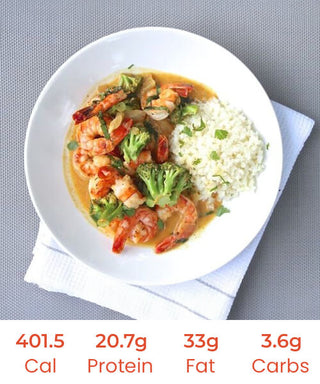 Curried Laksa Prawns with Cauliflower Rice & Crispy Tempeh