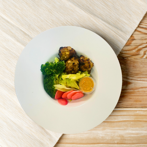 Chicken Takatak with Nepalese Style Chutney, Broccoli, and Pickled Radish
