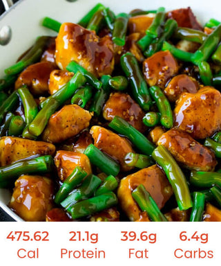 Free Range Satay Chicken with Onions, Mushrooms, Capsicums and Green Beans