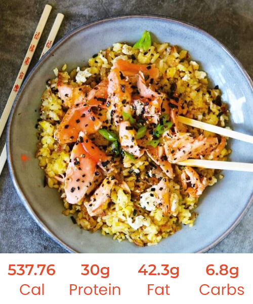 Furikake Smoked Salmon Poke Bowl with Cauliflower Rice