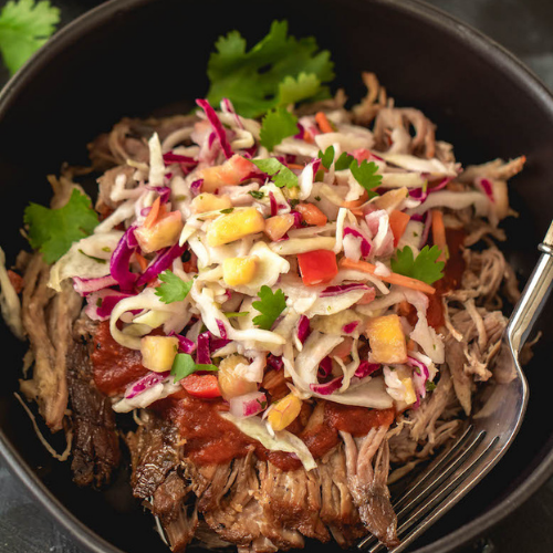 Grass Fed BBQ Pulled Pork, Coleslaw and Pickled Chillies