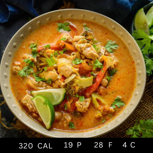 Free Range Thai Red Chicken Curry with Fresh Basil, Broccoli & Bamboo Shoots (Gluten-free)