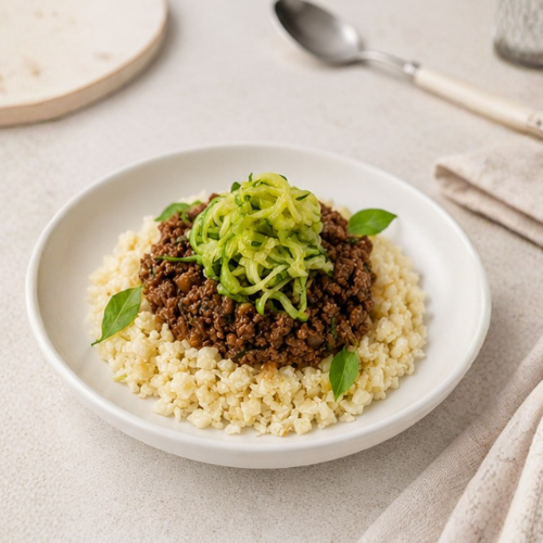 Thai Basil Beef, Cauliflower Rice, Zucchini Noodles