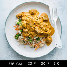 Free Range Butter Chicken with Stir-fried Broccoli Rice, Onions, and Capsicums (Gluten-free)