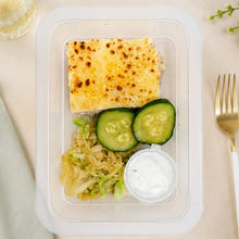 Tuna Bake, Buttered Zucchini, Braised Cabbage, Yoghurt Dip