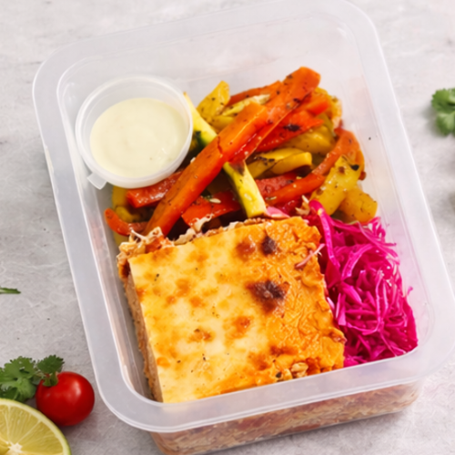 Chicken Enchilada, Pickled Red Onion and Cabbage, Charred Zucchini and Capsicum, Avocado and Sour Cream Sauce