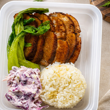 Char Siu Pork, Cauliflower Rice, Garlic Bok Choy, Coleslaw