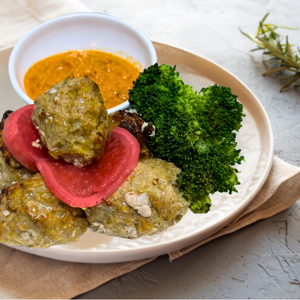 Chicken Takatak with Broccoli, Pickled Radish, and Nepalese Style Chutney