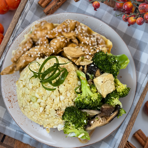 Stir-fry Sesame Chicken with Egg Fried Cauliflower Rice and Stir-fry Vegetables 250g