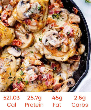 Free Range Keto Chicken Mushroom Bacon Alfredo with Seasonal Veggie