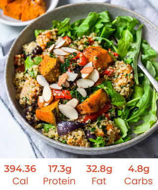 Keto Vitality Salad Roast Pumpkin and Cauliflower Salad with Spinach, Green Beans and Crumbled Feta Cheese
