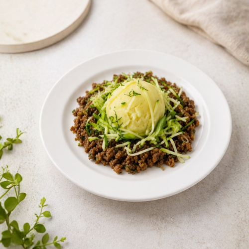 Thai Basil Beef, Potato Mash, Zucchini Noodles