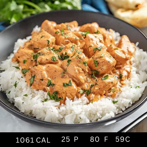 Free Range Butter Chicken serve over White Rice (Gluten-free)