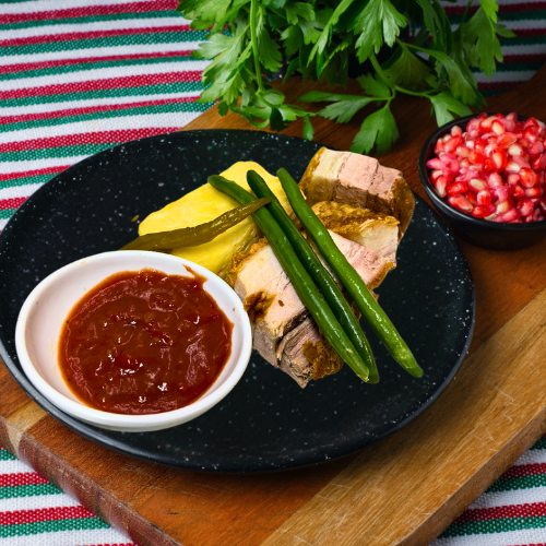 Roast Pork Belly, Pasta Mac and Cheese with Salsa Picante (NDIS)