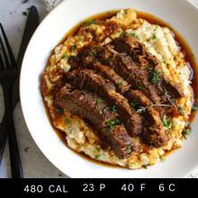 Slow Cooked Braised Beef Brisket, Potato Mash, Broccoli with Chimichuri (Gluten-free)