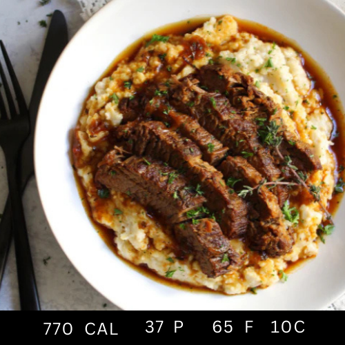 Slow Cooked Braised Beef Brisket, Potato Mash, Broccoli with Chimichuri (Gluten-free)