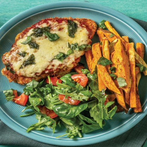 Chicken Parmigiana with Arugula, Beans and Sweet Potatoes (Organic)
