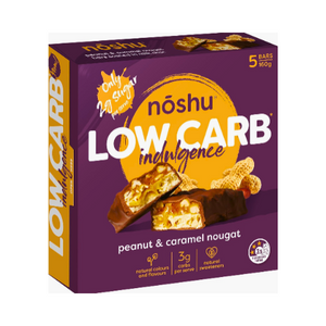 Noshu Low Carb Peanut & Caramel Nougat Bars – Guilt-Free Treat | 5-Pack