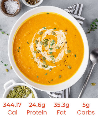 Pumpkin Soup with Middle Eastern Spiced Grass Fed Beef Mince