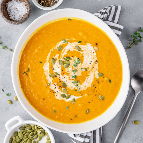 Pumpkin Soup with Middle Eastern Spiced Grass Fed Beef Mince.