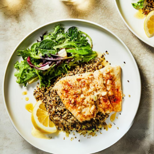 Responsibly Fished Puerto Rican Lemon Coconut Fish with Quinoa Salad and Roasted Potatoes