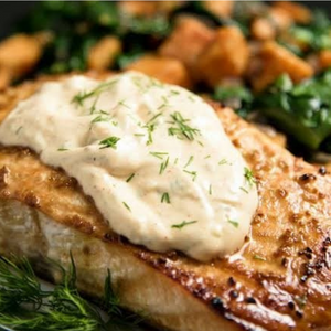 Responsibly Fished Roast Salmon with Kale and Cauliflower Salad, Roast Fennel and Tartare Sauce (Gluten-free)