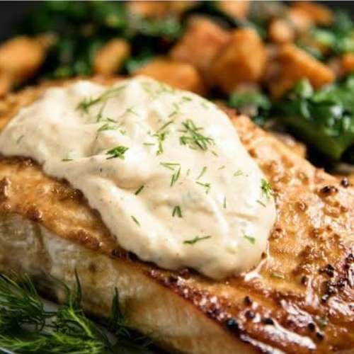Responsibly Fished Roast Salmon with Kale and Cauliflower Salad, Roast Fennel and Tartare Sauce 250g