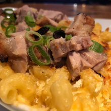 Roast Pork Belly, Pasta Mac and Cheese with Salsa Picante (Gluten-free)
