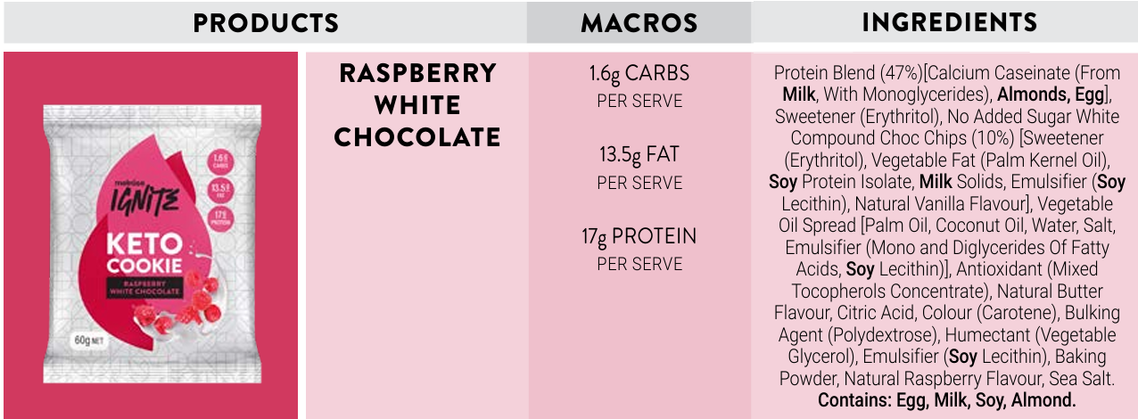 Melrose Ignite Keto Cookie - RASPBERRY WHITE CHOC 60g