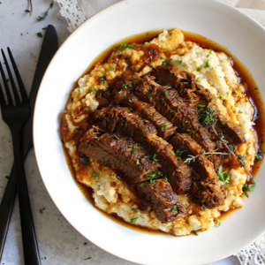 Slow Cooked Braised Beef Brisket, Potato Mash, Broccoli with Chimichuri