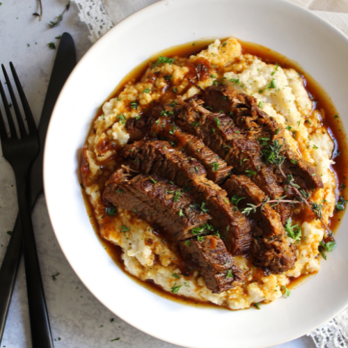 Slow Cooked Braised Beef Brisket with Chimichurri, Mashed Potato and Arugula 250g (NDIS)